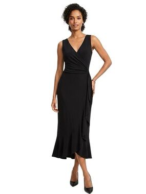 ANN TAYLOR Black Faux Wrap Sleeveless Ruffle Cocktail Dress - Size 12